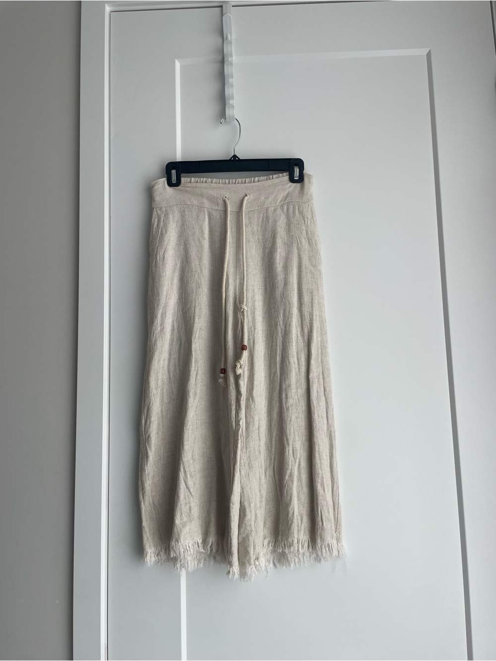 Annabelle Wide-Leg Drawstring Linen Pants in Light Cream